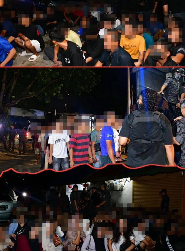 吉隆坡移民局扫荡行动现场,人员面部已打码